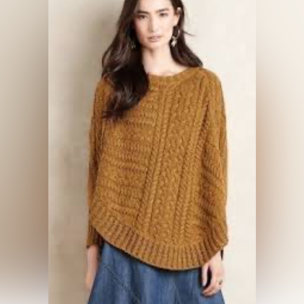 Angel of the North anthropology Cable Knit Sweater in Olive Green poncho Sz S
